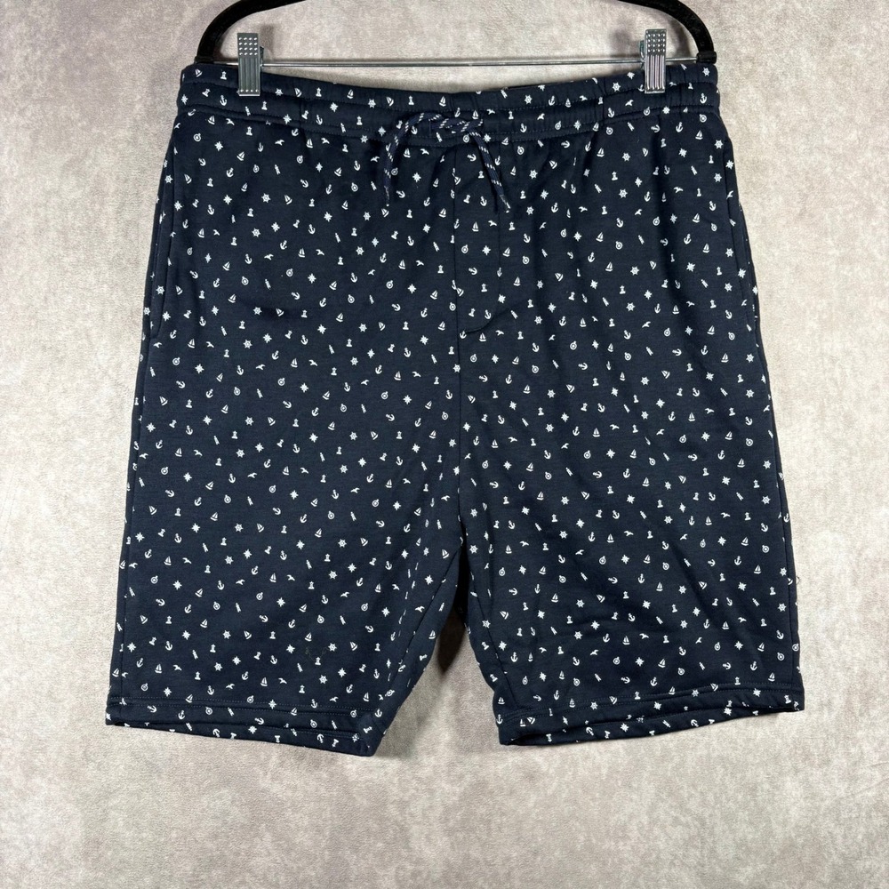 Public Record Shorts Mens XL Navy Nautical Anchor‎ Sailboat Fleece Drawstring